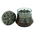 Brown and silver palpitate grinder pro three-piece herb grinder with clear plastic lid for efficient grinding