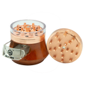 Copper-colored palpitate grinder pro herb grinder with clear plastic lid and mesh screen for efficient grinding