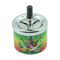 SpinTop metal ashtray pop series with vibrant cylindrical design chrome lid black stem and red cartoon with cannabis leaves