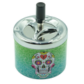 SpinTop metal ashtray pop series green and teal with colorful sugar skull design and chrome lid with cigarette holder