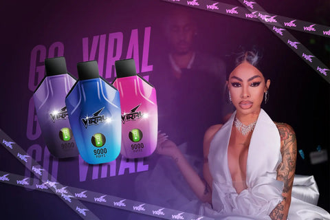 Three sleek, glossy vape cartridges in purple, blue and pink gradient hues with black caps and ’viral’ branding.