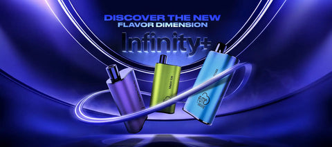 Three sleek, metallic vape pens in purple, green, and blue are showcased against a glowing blue background.