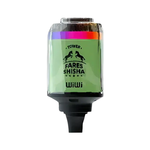 Green fares shisha wiii tobacco cartridge with clear top black base and rainbow-colored band for smoking use