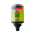 A vibrant yellow and rainbow-colored fares shisha tobacco container with black base featuring horse silhouettes
