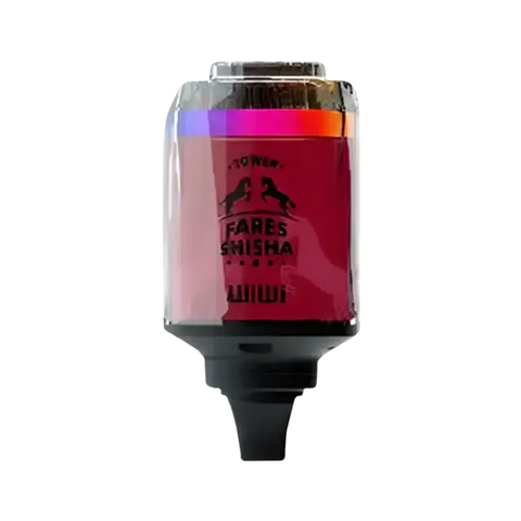 Wiwi Fares shisha tower with red and clear plastic tank black base and colorful LED light ring on top