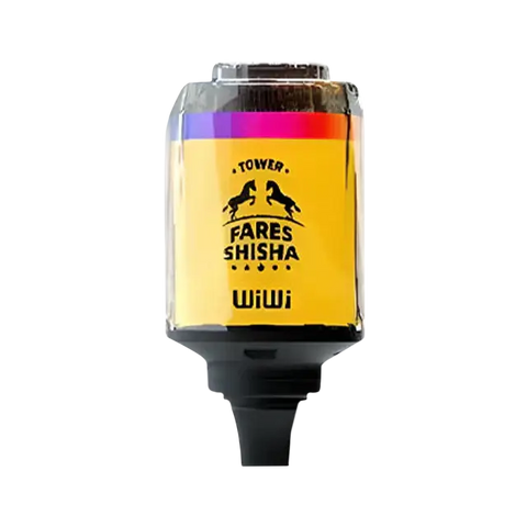 Yellow and black wiwi fares shisha tower tobacco cartridge with colorful rainbow band for smooth smoking experience