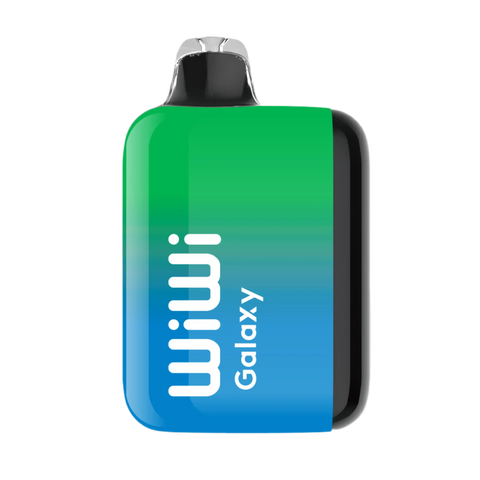 A sleek wiwi galaxy 18k vape pen with a gradient green to blue glossy finish and black accents